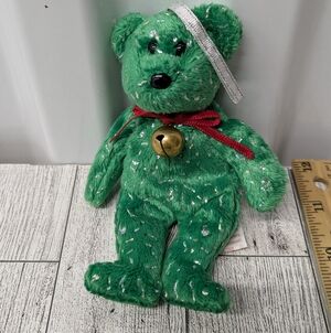 Ty Decade Green Bear with Silver and Red Accents